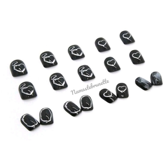 2/$16 Black Silver Hearts Press On Nails - Picture 4 of 14